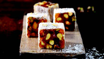 ChatGPT Immerse yourself in the refreshing taste of Sultan's Premium Turkish Delight - Melon Flavor with Pistachio Covered Coconut. Each luxurious piece is infused with the succulent essence of melon, complemented by the nutty richness of pistachios and enveloped in a luscious coconut coating. Elevate your Ramadan festivities with this delightful treat, fit for royalty. Order now for delivery in South Florida and across the US.