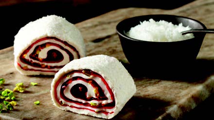 PISTACHIO, MILK AND POMEGRANATE FLAVOR COVERED COCONUT