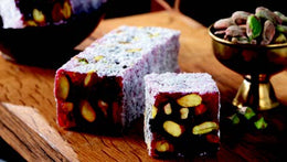 Premium POMEGRANATE FLAVOR WITH BLUEBERRY AND PISTACHIO COVERED COCONUT Turkish Delight - S123